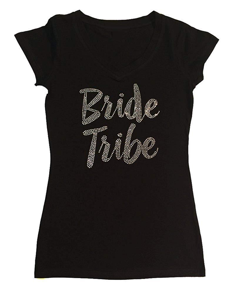 Womens T-shirt with Bride Tribe in Rhinestones
