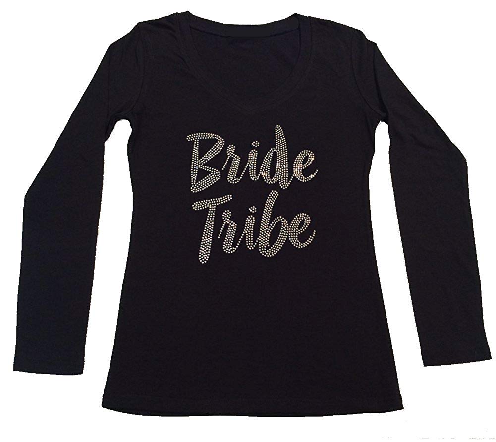 Womens T-shirt with Bride Tribe in Rhinestones