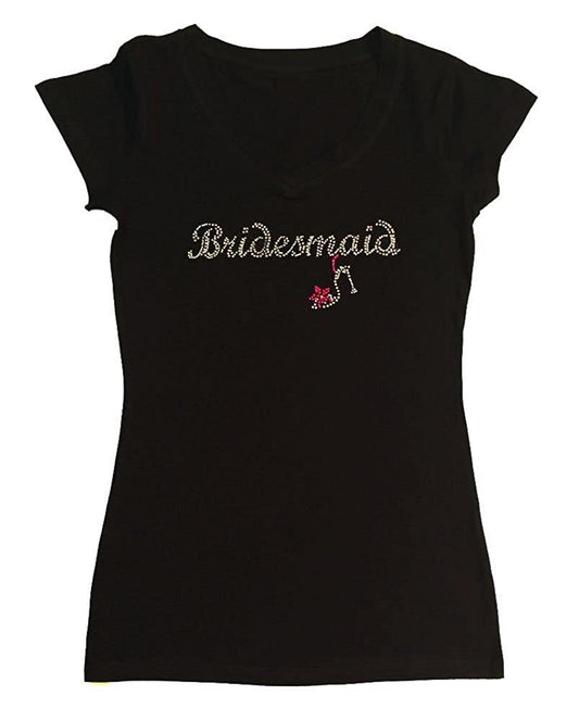 Womens T-shirt with Bridesmaid with Heel in Rhinestones