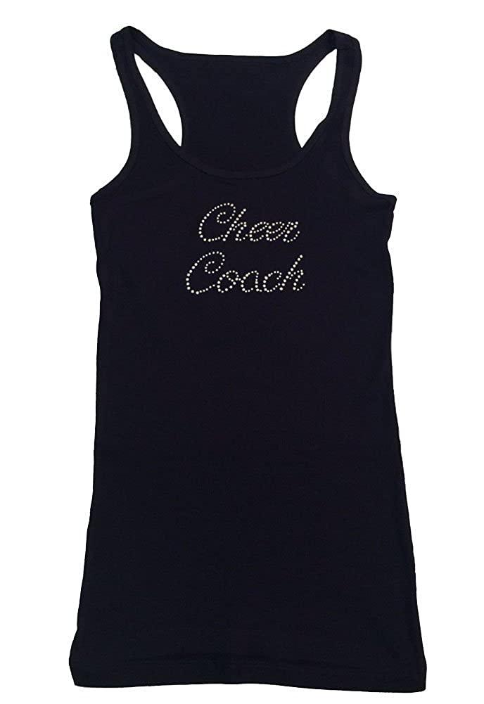 Womens T-shirt with Cheer Coach in Script in Rhinestones