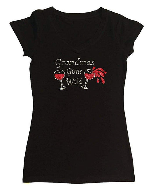 Womens T-shirt with Grandmas Gone Wild in Rhinestones