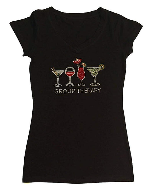 Womens T-shirt with Group Therapy in Rhinestones