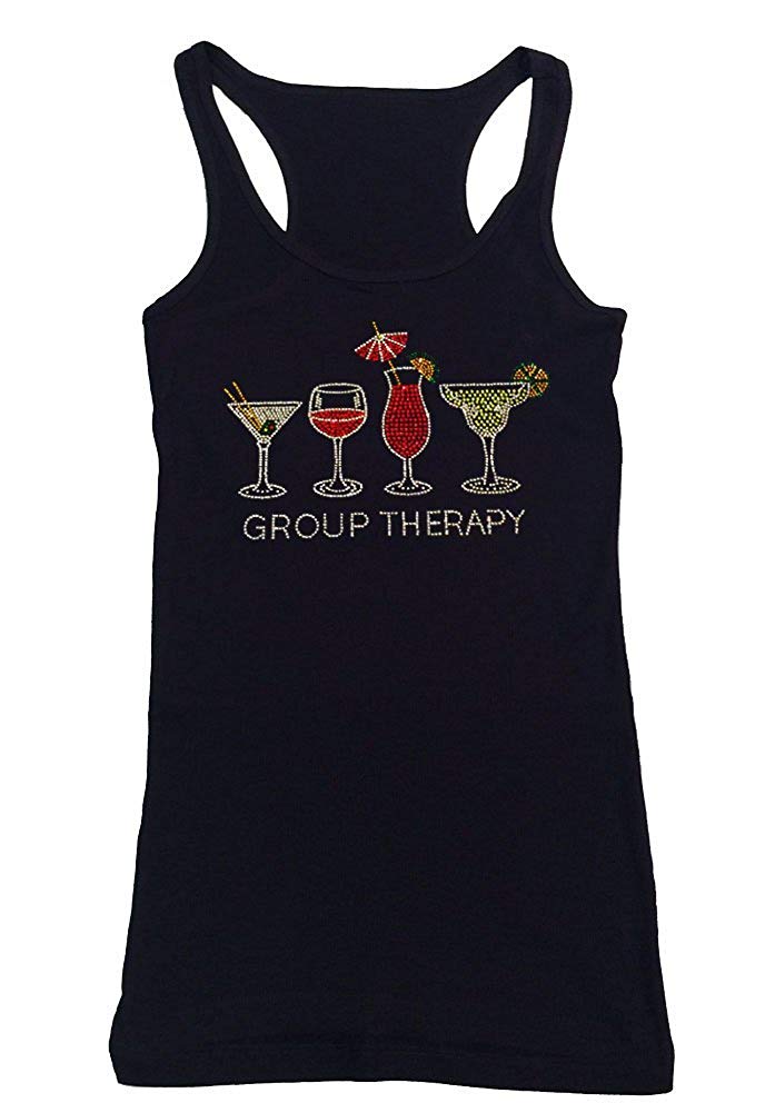 Womens T-shirt with Group Therapy in Rhinestones