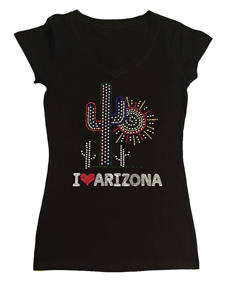 Womens T-shirt with I Love Arizona in Rhinestones