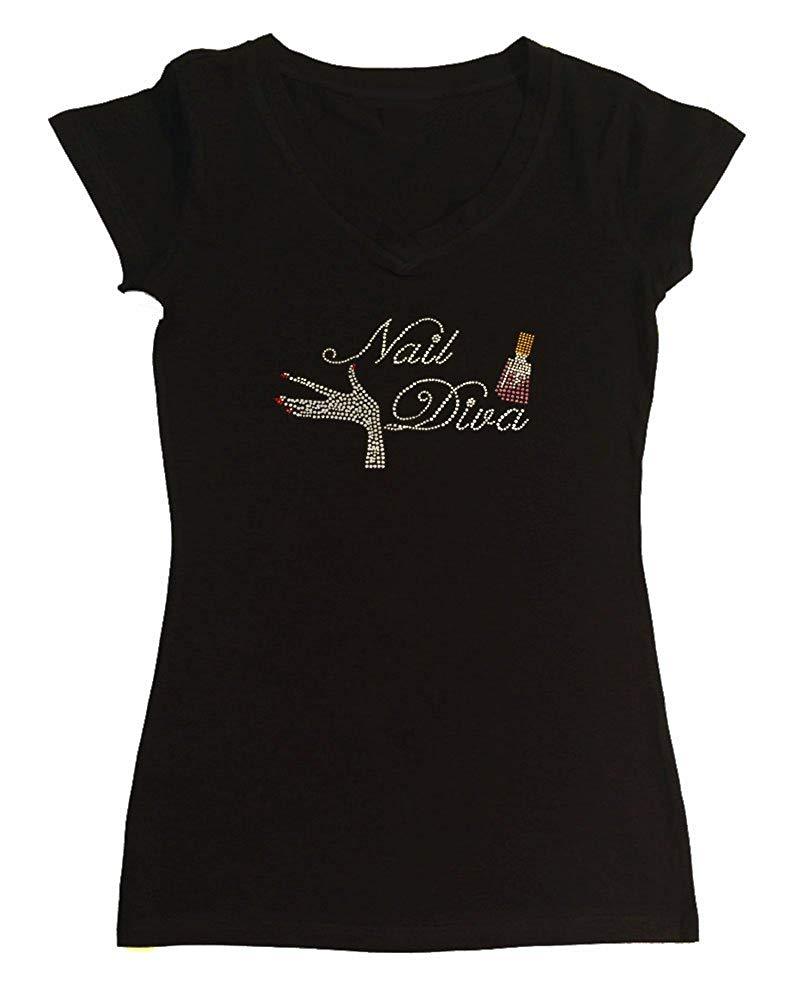 Womens T-shirt with Nail Diva with Nail Polish in Rhinestones