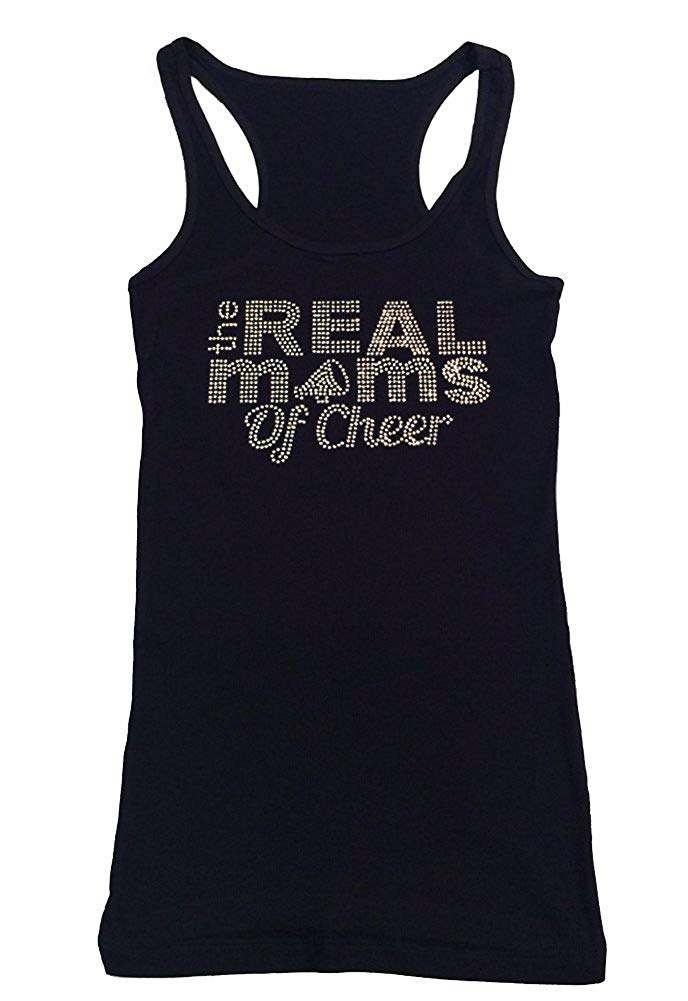 Womens T-shirt with Real Moms of Cheer in Rhinestones